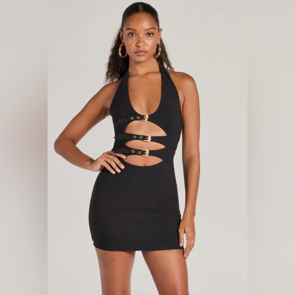 Windsor Black Cutout Dress with Gold Buckles